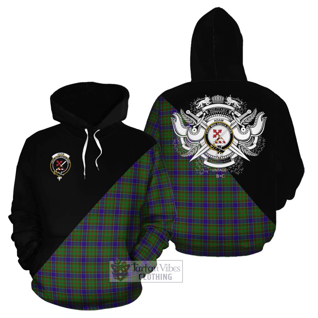 Tartan Vibes Clothing Adam Tartan Cotton Hoodie with Family Crest and Military Logo Style