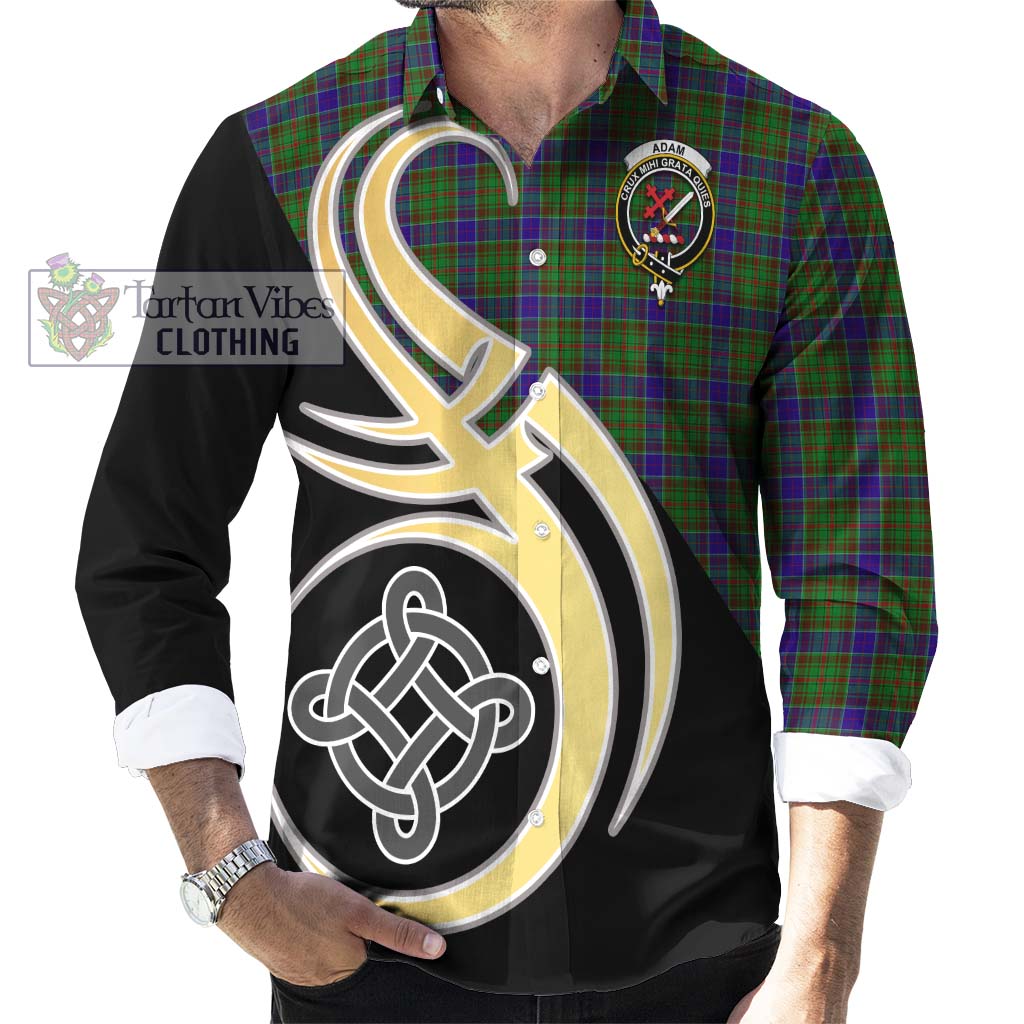 Adam Tartan Long Sleeve Button Shirt with Family Crest and Celtic Symbol Style - Tartan Vibes Clothing