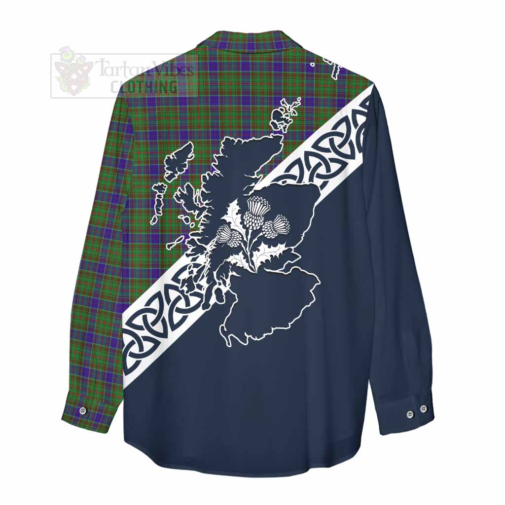 Tartan Vibes Clothing Adam Tartan Women's Casual Shirt Featuring Thistle and Scotland Map