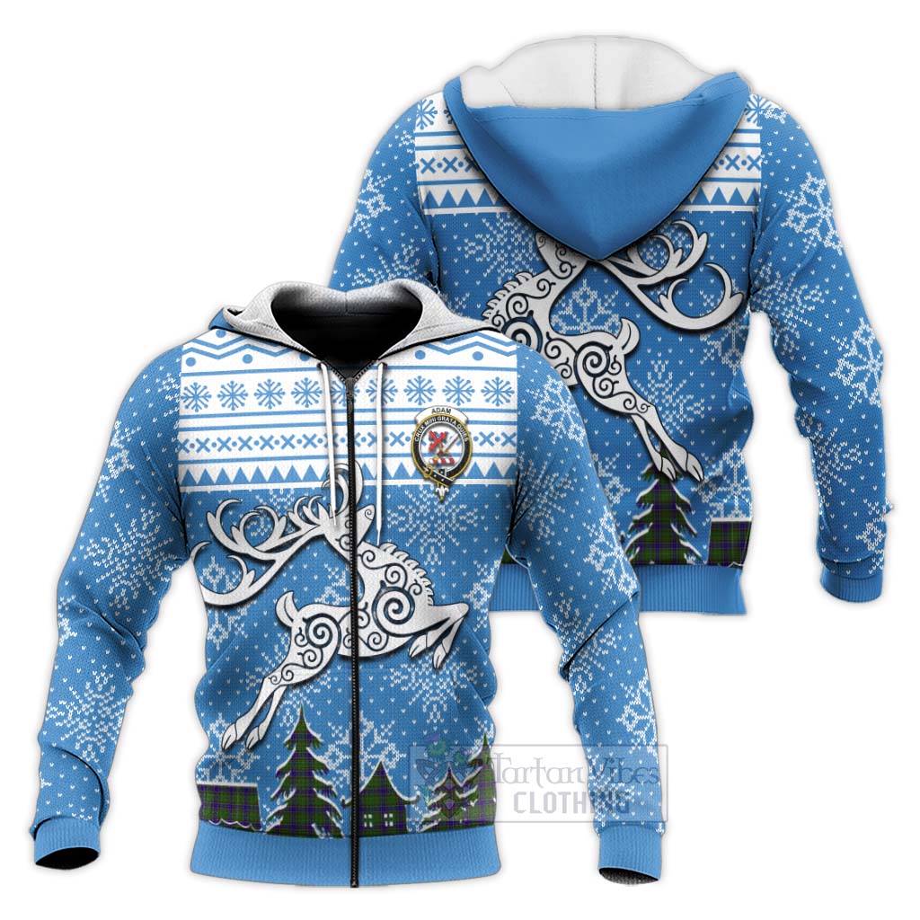 Tartan Vibes Clothing Adam Clan Christmas Knitted Hoodie Celtic Reindeer Style