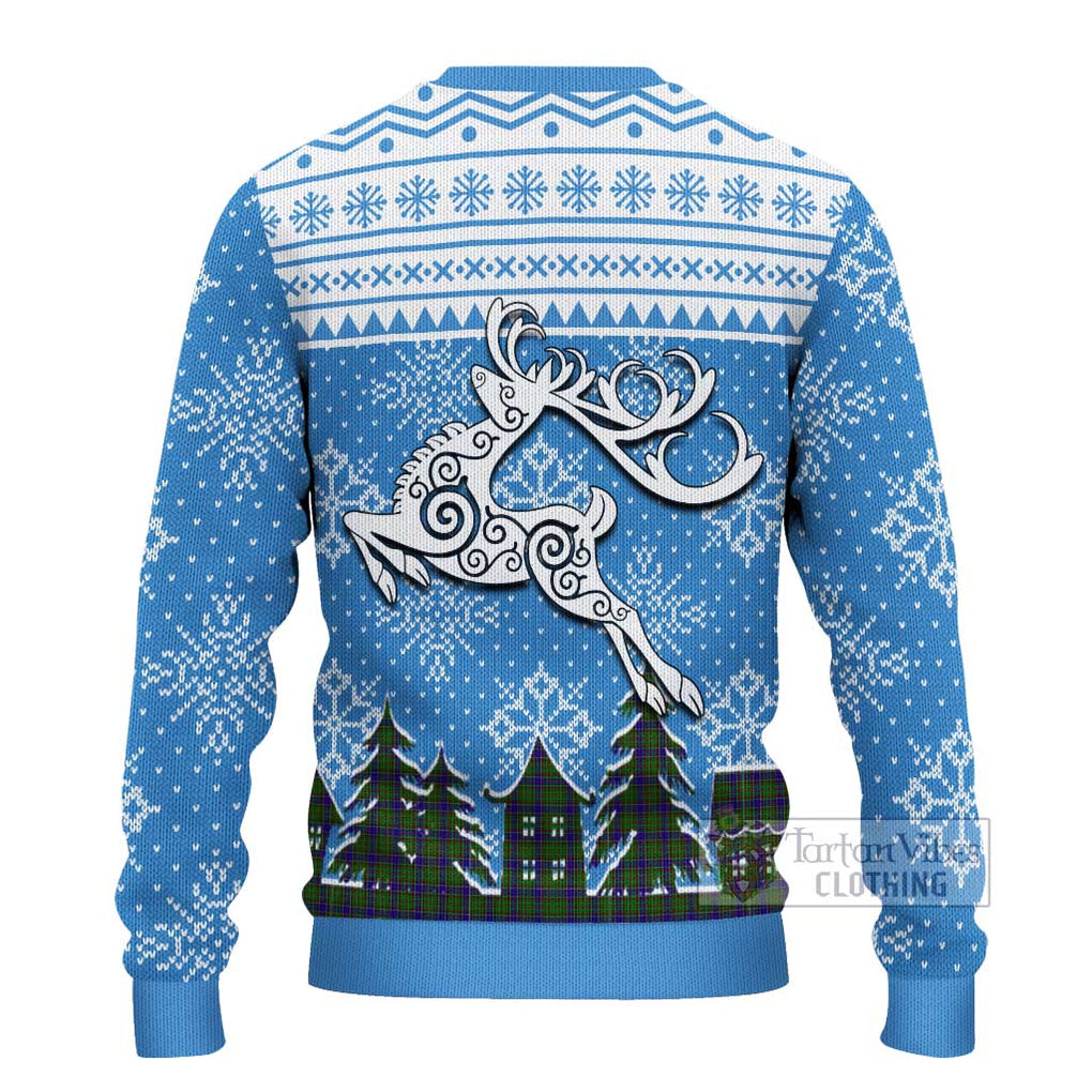 Tartan Vibes Clothing Adam Clan Christmas Ugly Sweater with Tartan and Celtic Raindeer Style