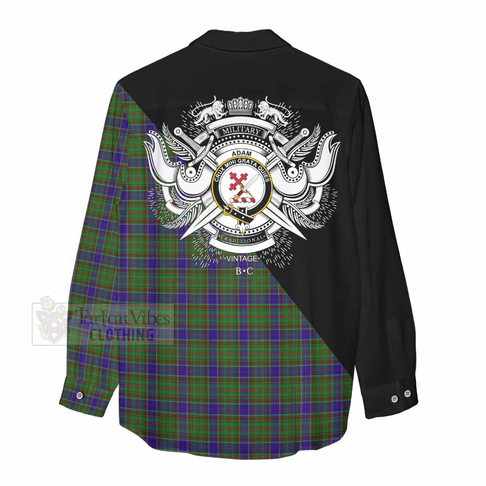 Tartan Vibes Clothing Adam Tartan Women's Casual Shirt with Family Crest and Military Logo Style