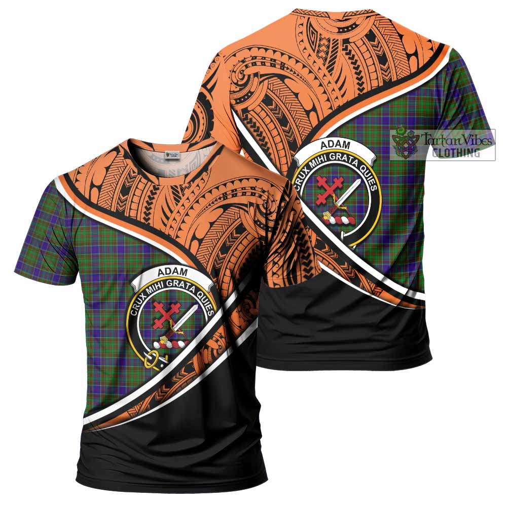 Tartan Vibes Clothing Adam Crest Tartan T-Shirt with Maori Tattoo Style - Orange Version