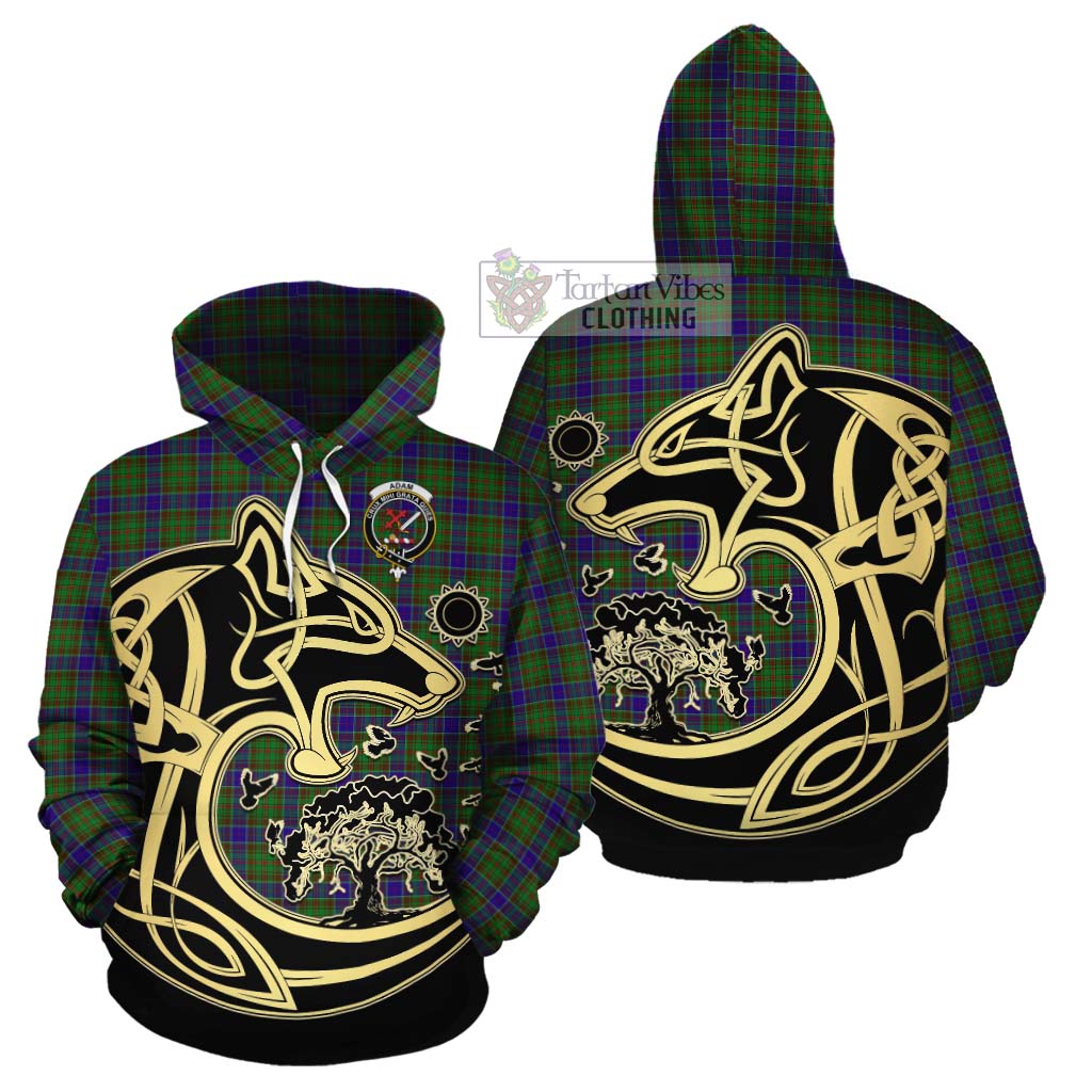 Tartan Vibes Clothing Adam Tartan Cotton Hoodie with Family Crest Celtic Wolf Style