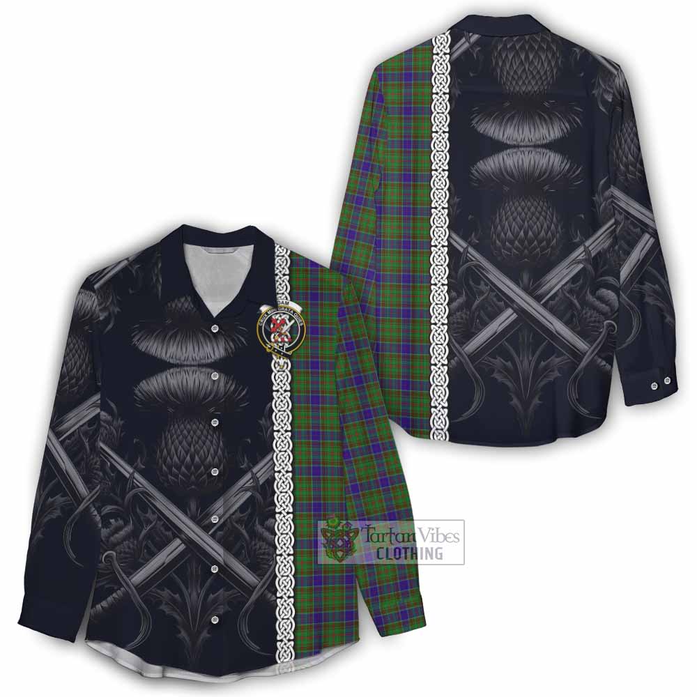 Tartan Vibes Clothing Adam Tartan Women's Casual Shirt with Family Crest Cross Sword Thistle Celtic Vibes