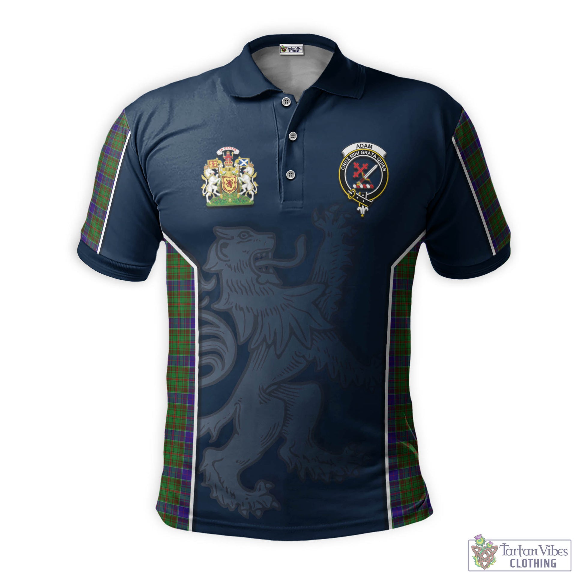 Tartan Vibes Clothing Adam Tartan Men's Polo Shirt with Family Crest and Lion Rampant Vibes Sport Style