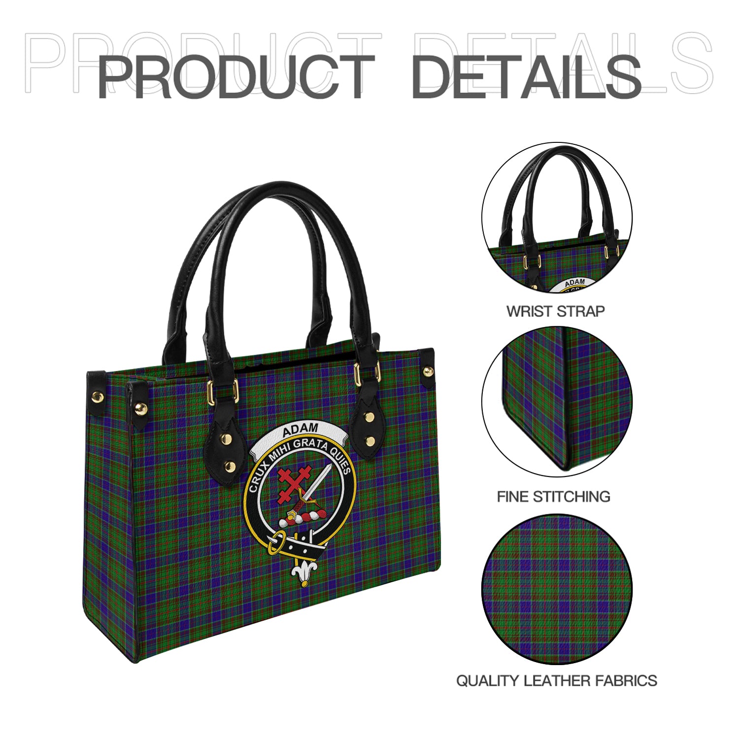 Adam Tartan Leather Bag with Family Crest - Tartanvibesclothing