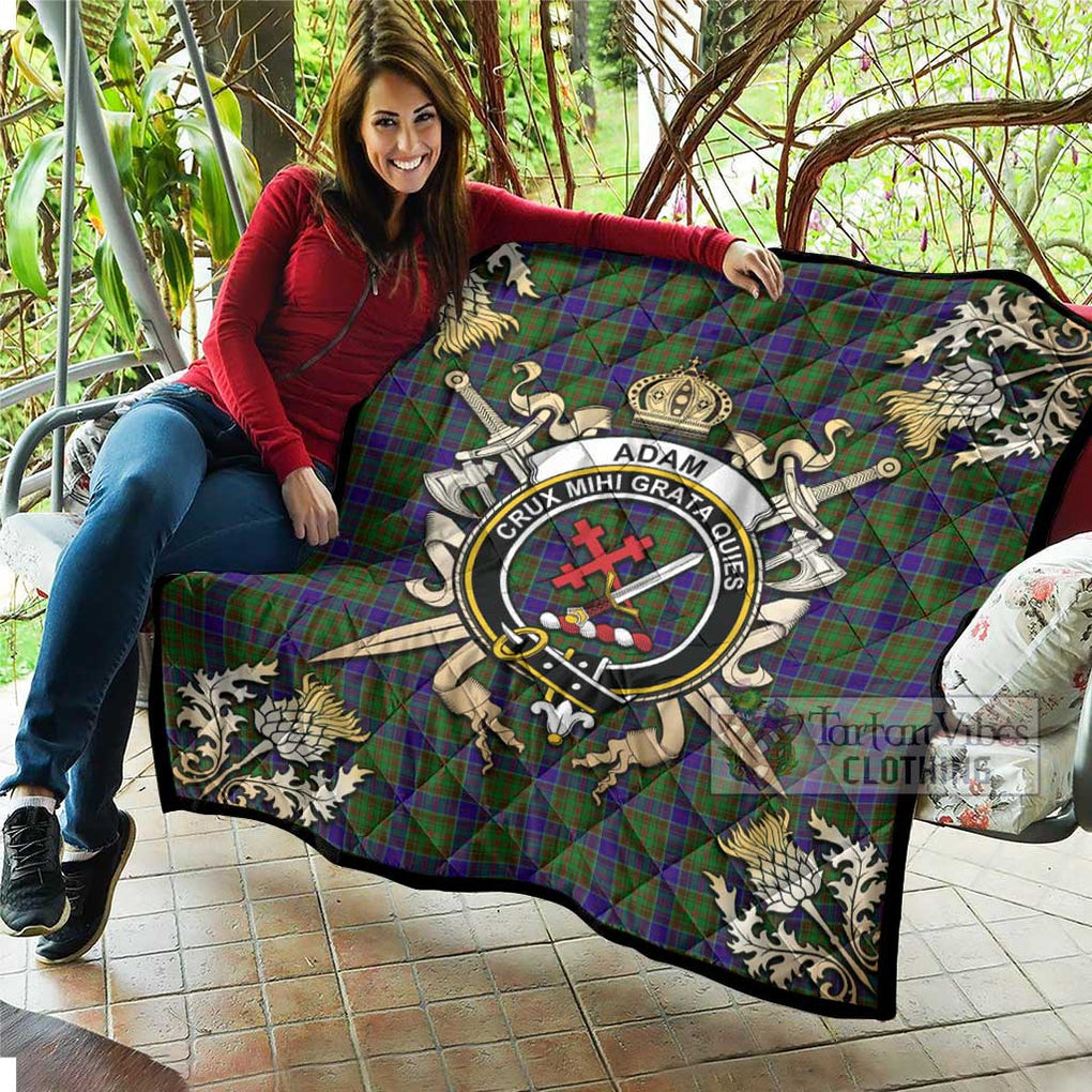 Tartan Vibes Clothing Adam Tartan Quilt with Family Crest and Scottish Golden Courage Shield