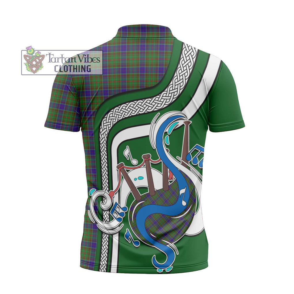 Adam Tartan Zipper Polo Shirt with Epic Bagpipe Style - Tartanvibesclothing Shop