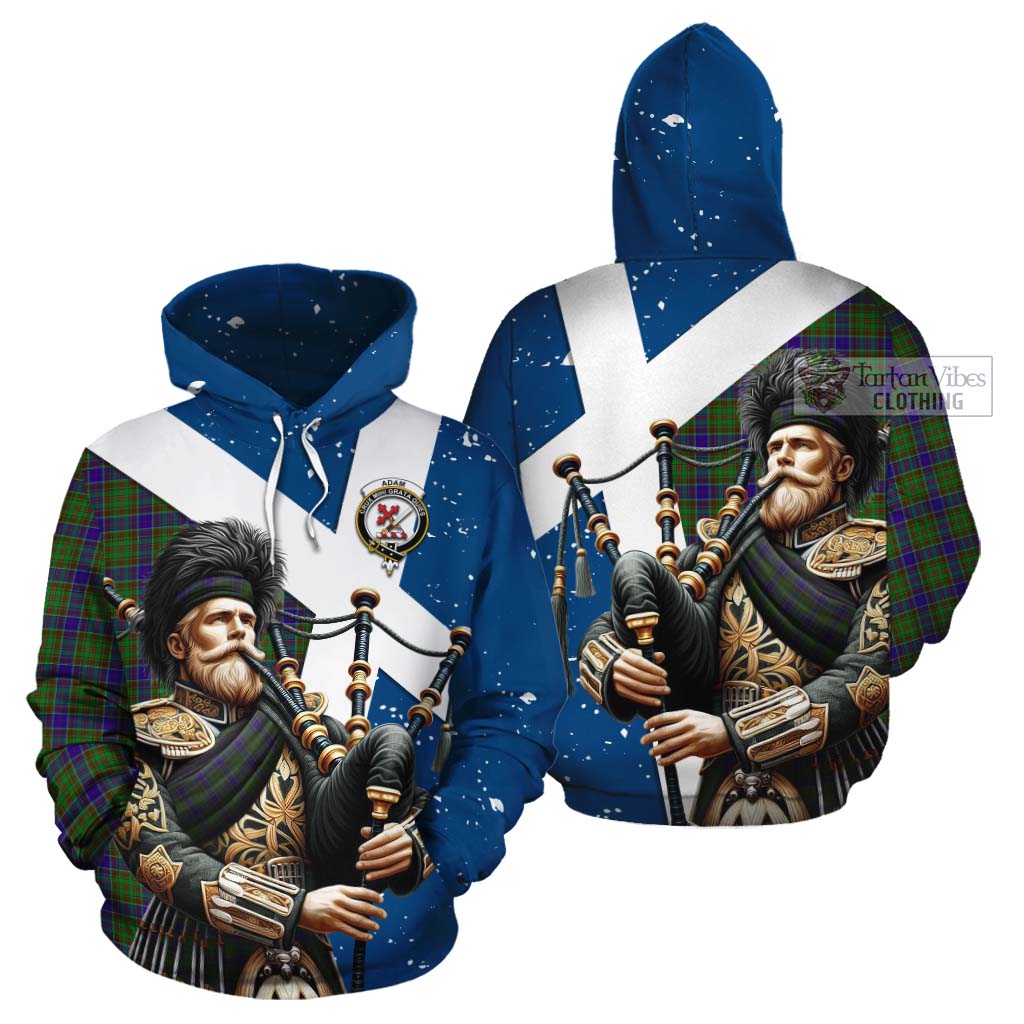 Tartan Vibes Clothing Adam Tartan Cotton Hoodie with Family Crest Scottish Bagpiper Vibes