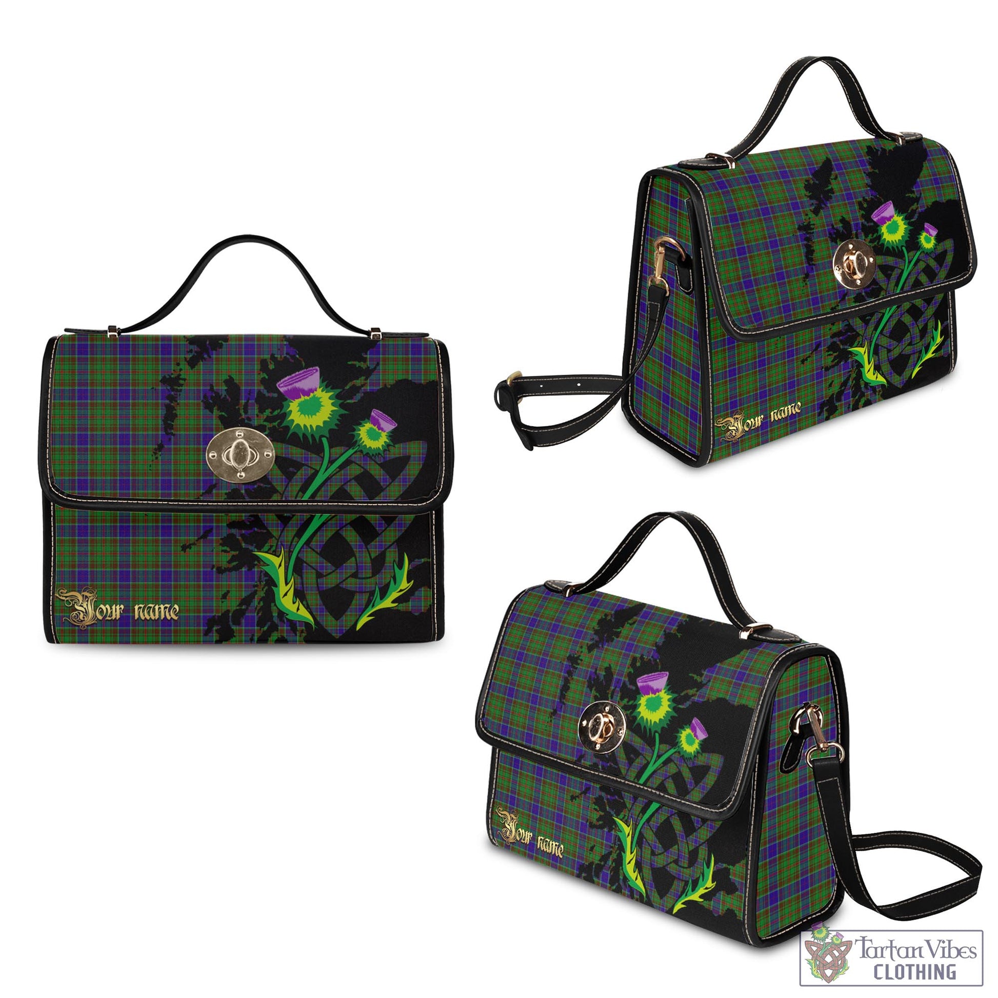 Tartan Vibes Clothing Adam Tartan Waterproof Canvas Bag with Scotland Map and Thistle Celtic Accents