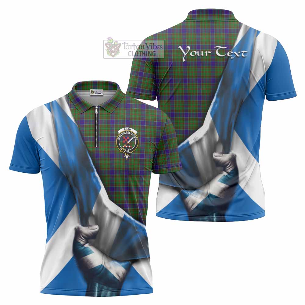 Tartan Vibes Clothing Adam Tartan Zipper Polo Shirt with Family Crest Scotland Patriotic Style