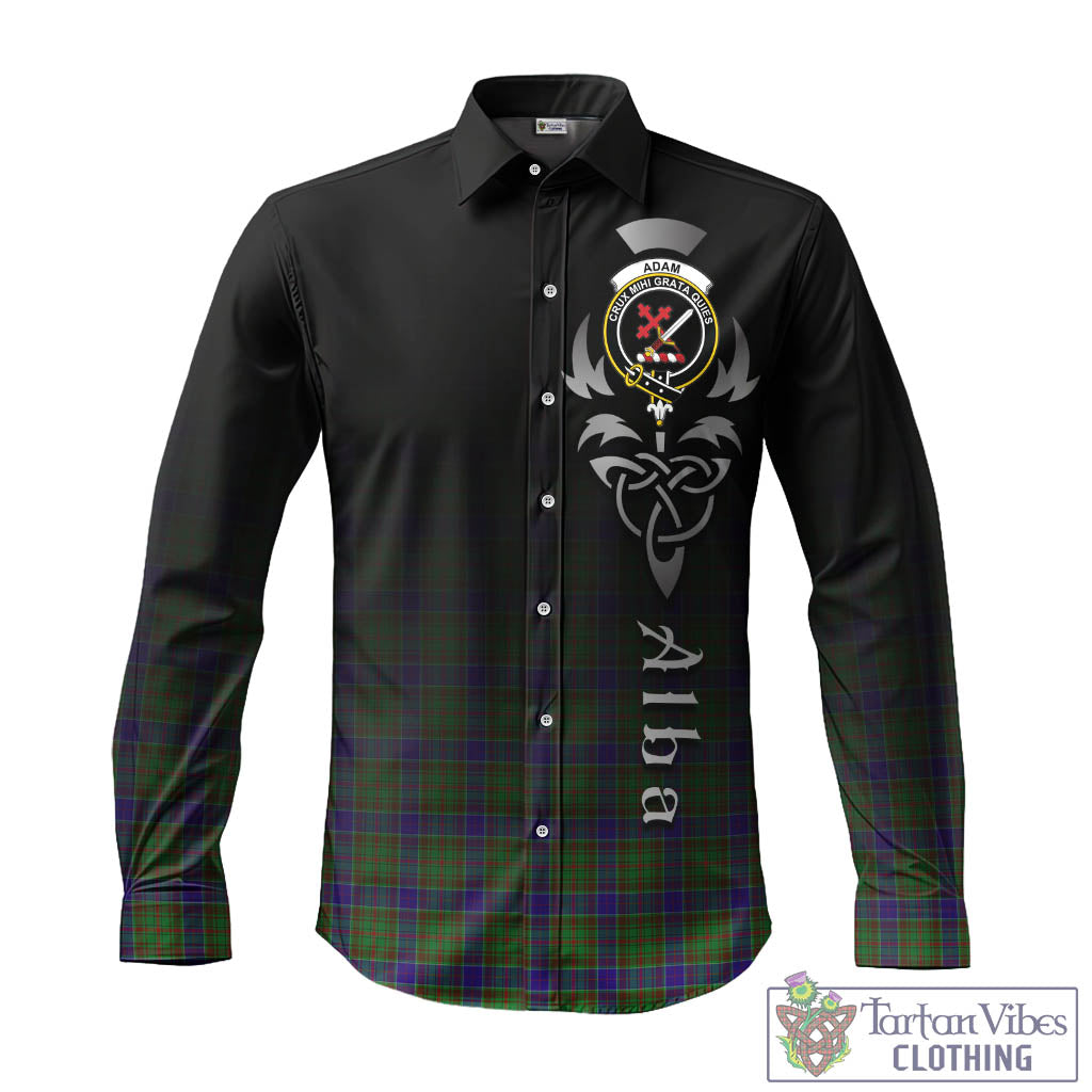 Tartan Vibes Clothing Adam Tartan Long Sleeve Button Up Featuring Alba Gu Brath Family Crest Celtic Inspired