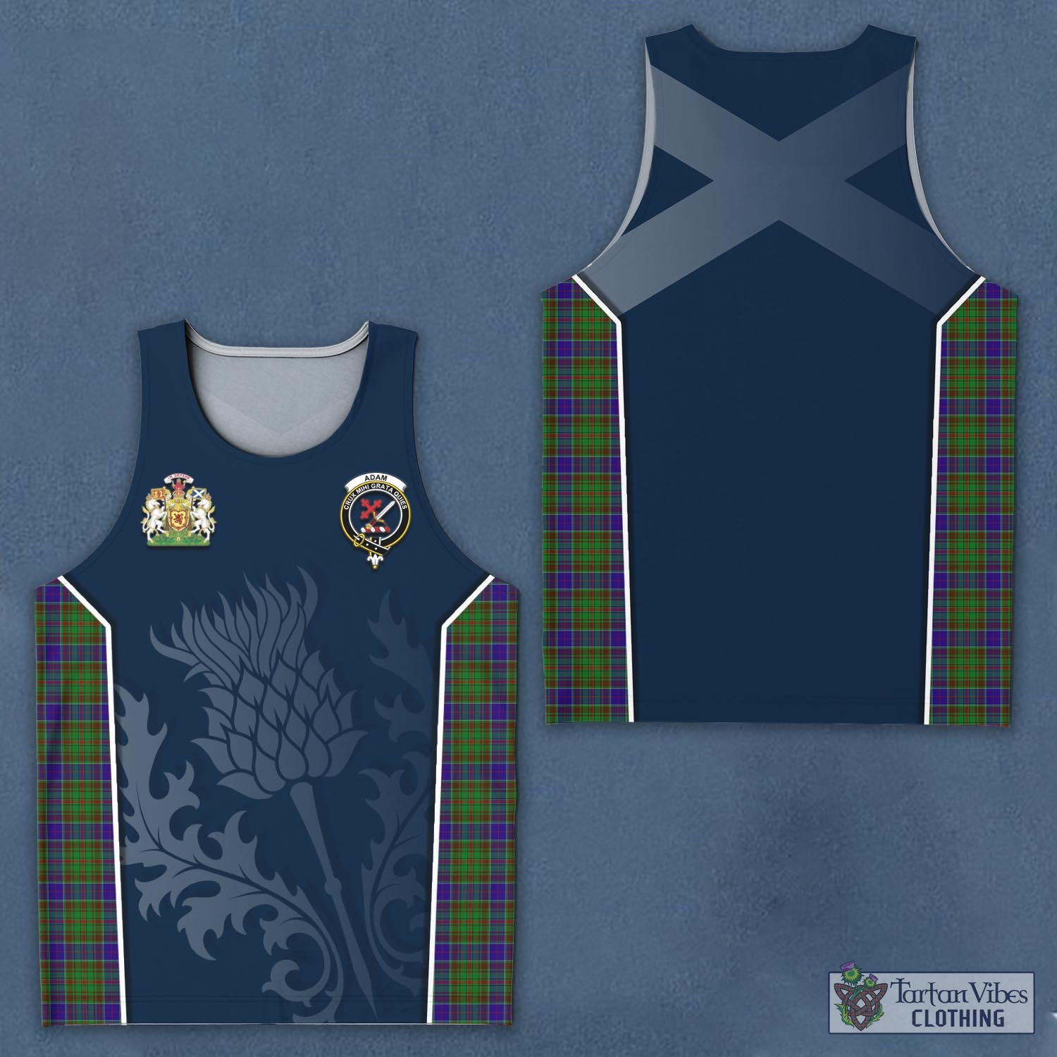 Tartan Vibes Clothing Adam Tartan Men's Tanks Top with Family Crest and Scottish Thistle Vibes Sport Style