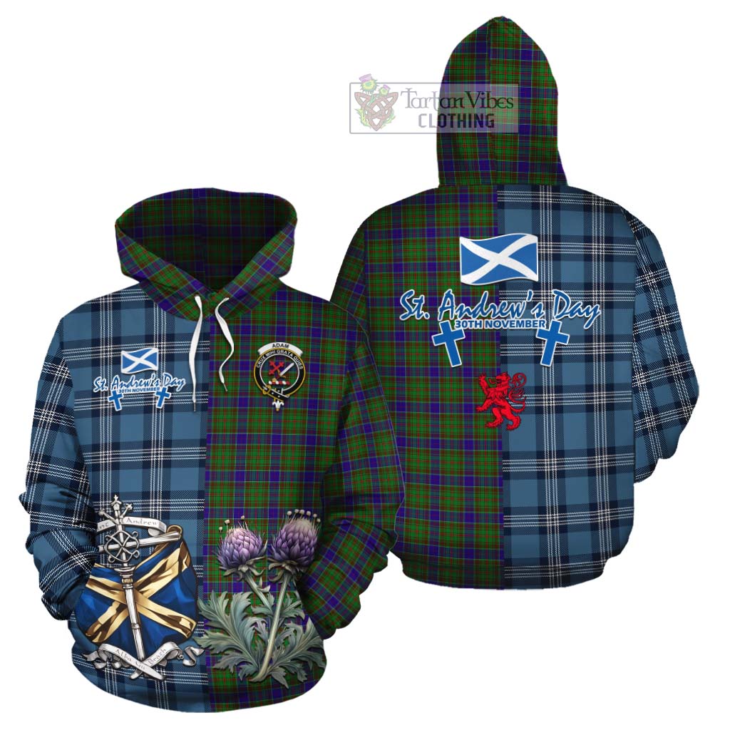 Tartan Vibes Clothing Adam Tartan Cotton Hoodie Happy St. Andrew's Day Half Tartan Style