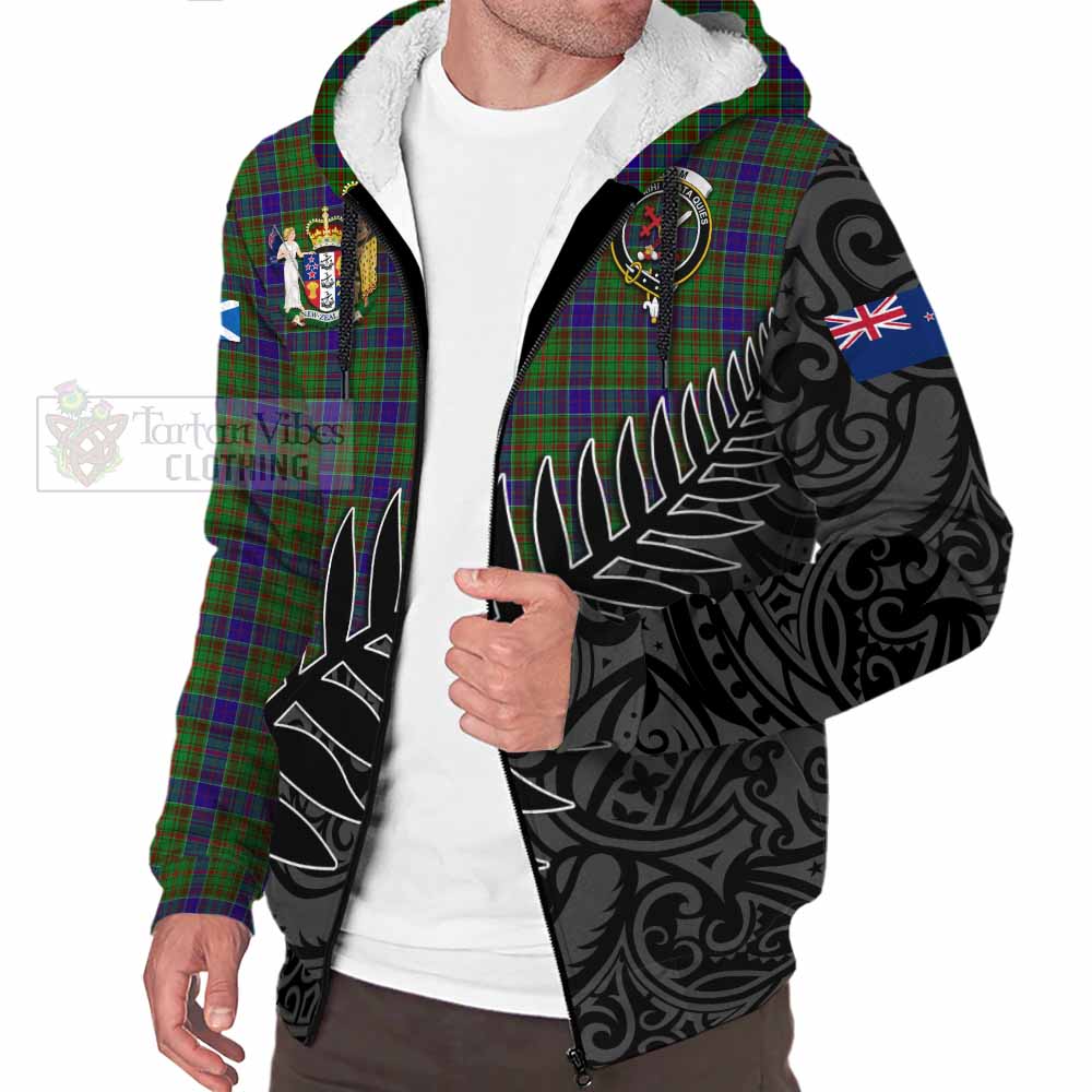 Tartan Vibes Clothing Adam Crest Tartan Sherpa Hoodie with New Zealand Silver Fern Half Style