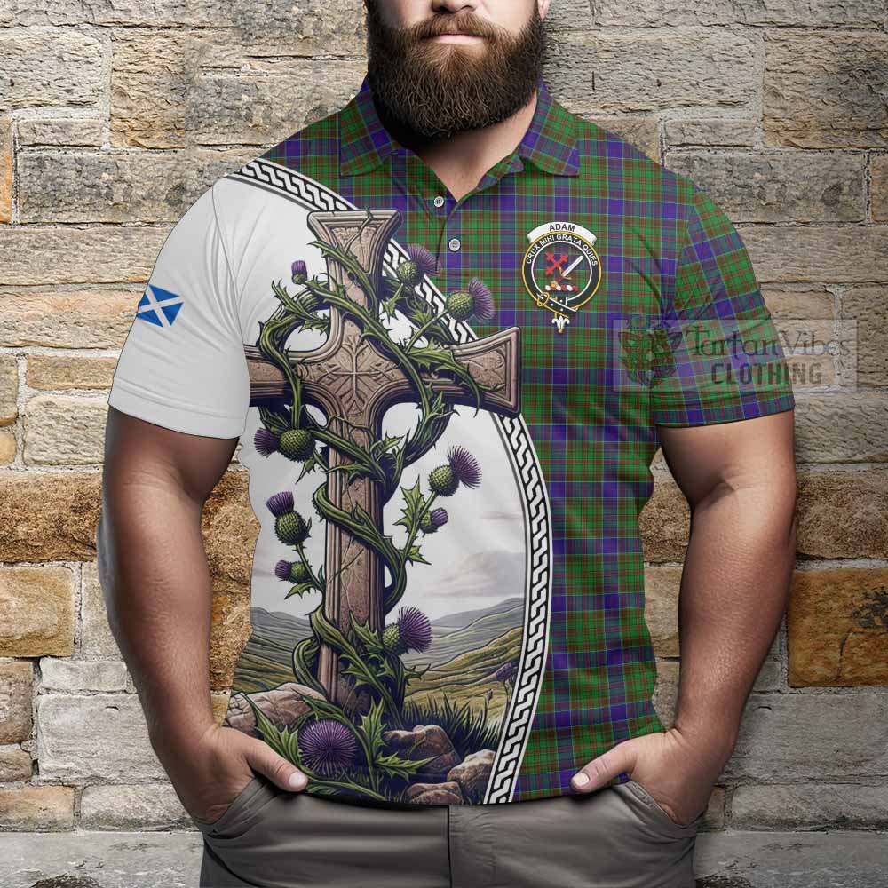 Tartan Vibes Clothing Adam Tartan Polo Shirt with Family Crest and St. Andrew's Cross Accented by Thistle Vines