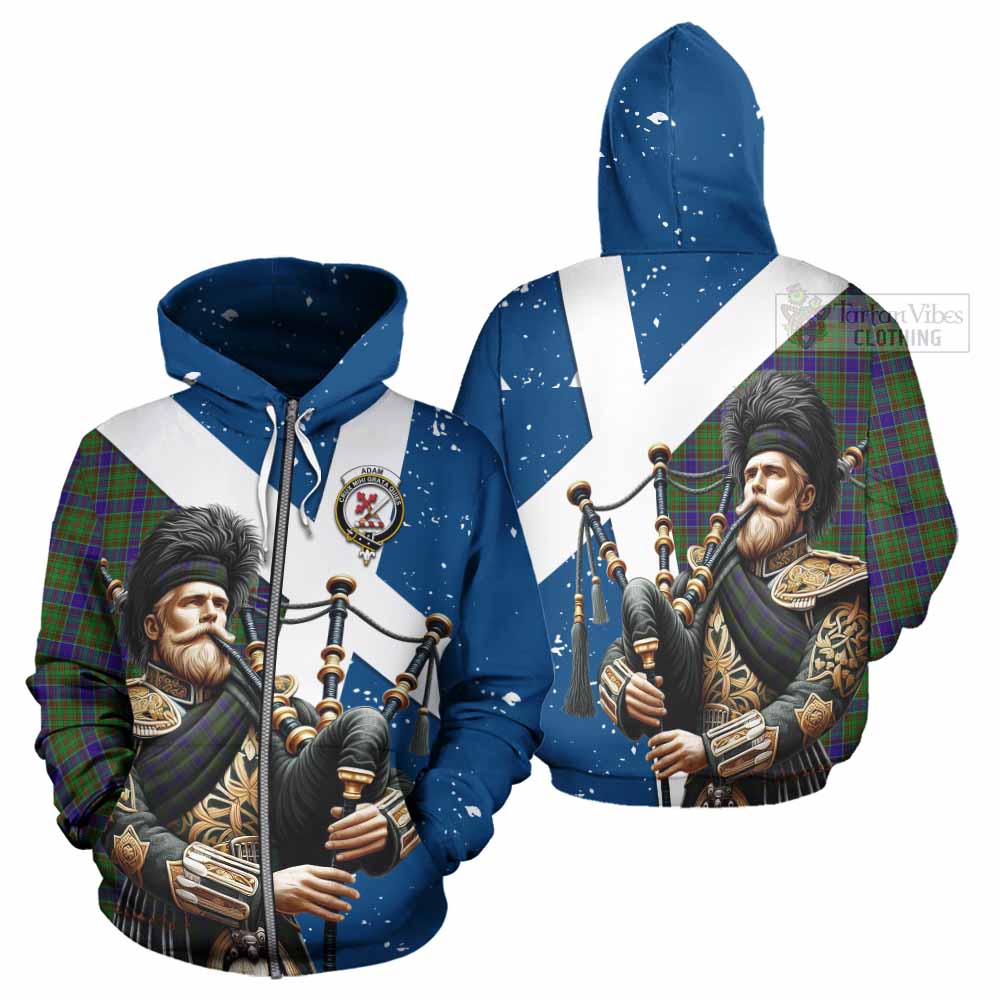 Tartan Vibes Clothing Adam Tartan Hoodie with Family Crest Scottish Bagpiper Vibes