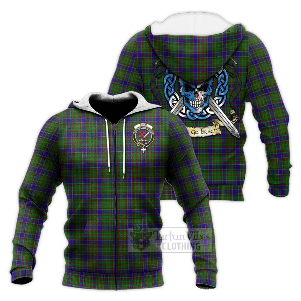 Tartan Vibes Clothing Adam Tartan Knitted Hoodie with Family Crest Celtic Skull Style