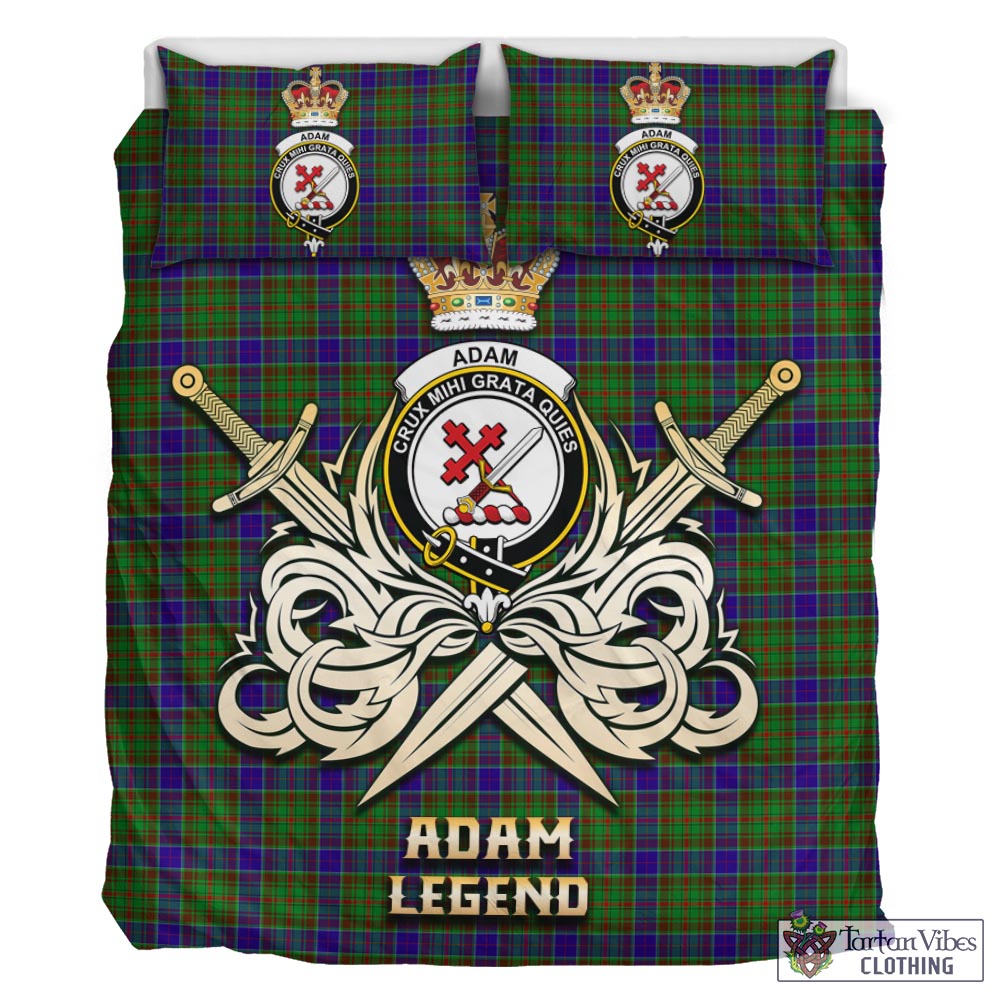 Tartan Vibes Clothing Adam Tartan Bedding Set with Clan Crest and the Golden Sword of Courageous Legacy