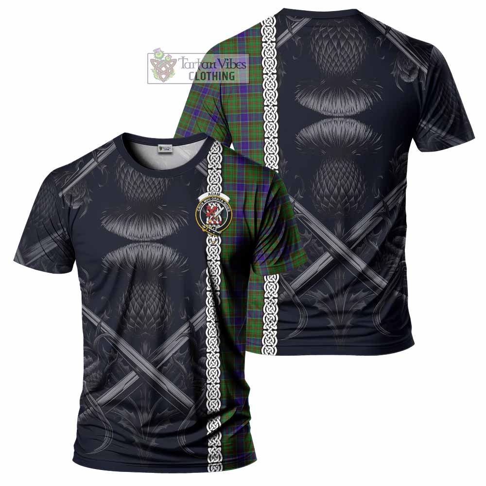 Tartan Vibes Clothing Adam Tartan T-Shirt with Family Crest Cross Sword Thistle Celtic Vibes