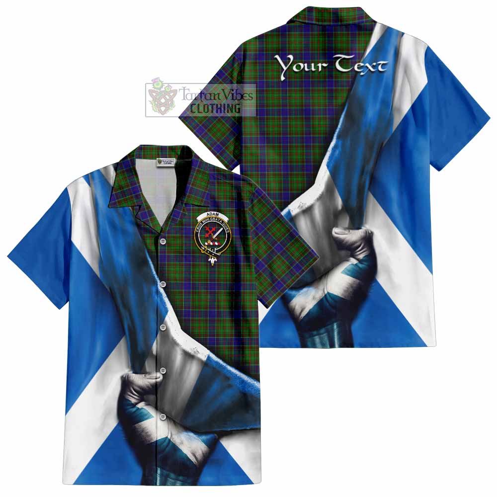 Tartan Vibes Clothing Adam Tartan Short Sleeve Button Shirt with Family Crest Scotland Patriotic Style