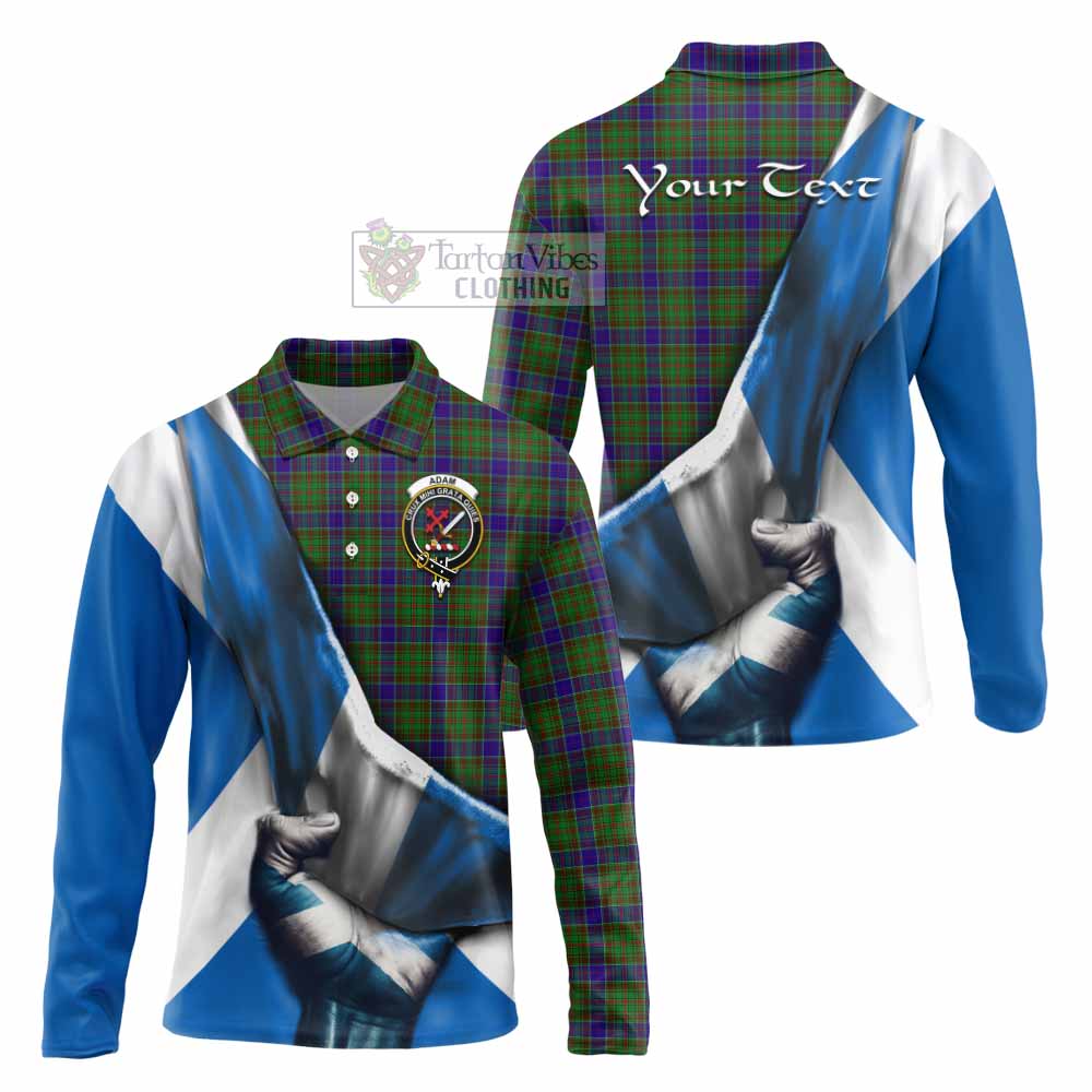 Tartan Vibes Clothing Adam Tartan Long Sleeve Polo Shirt with Family Crest Scotland Patriotic Style