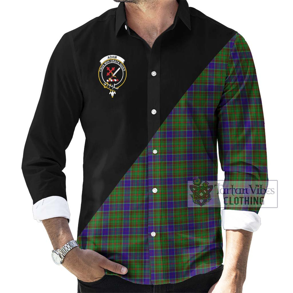 Adam Tartan Long Sleeve Button Shirt with Family Crest and Military Logo Style - Tartanvibesclothing Shop