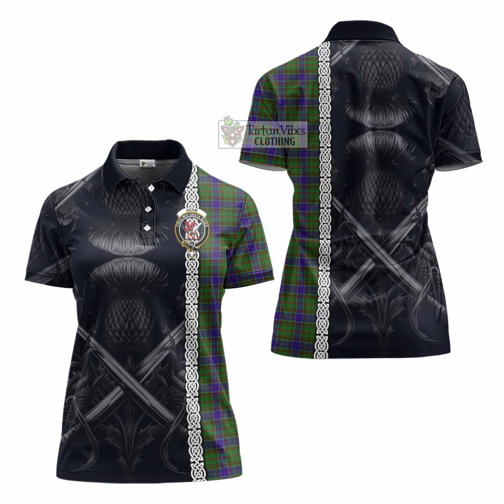 Tartan Vibes Clothing Adam Tartan Women's Polo Shirt with Family Crest Cross Sword Thistle Celtic Vibes