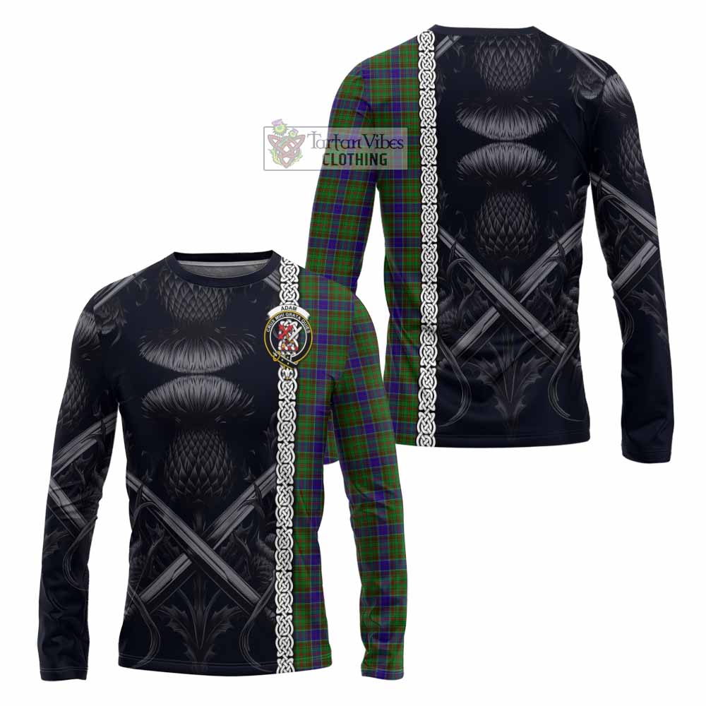 Tartan Vibes Clothing Adam Tartan Long Sleeve T-Shirt with Family Crest Cross Sword Thistle Celtic Vibes