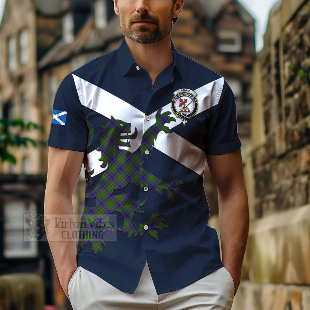 Tartan Vibes Clothing Adam Tartan Lion Rampant Short Sleeve Button Shirt – Proudly Display Your Heritage with Alba Gu Brath and Clan Name