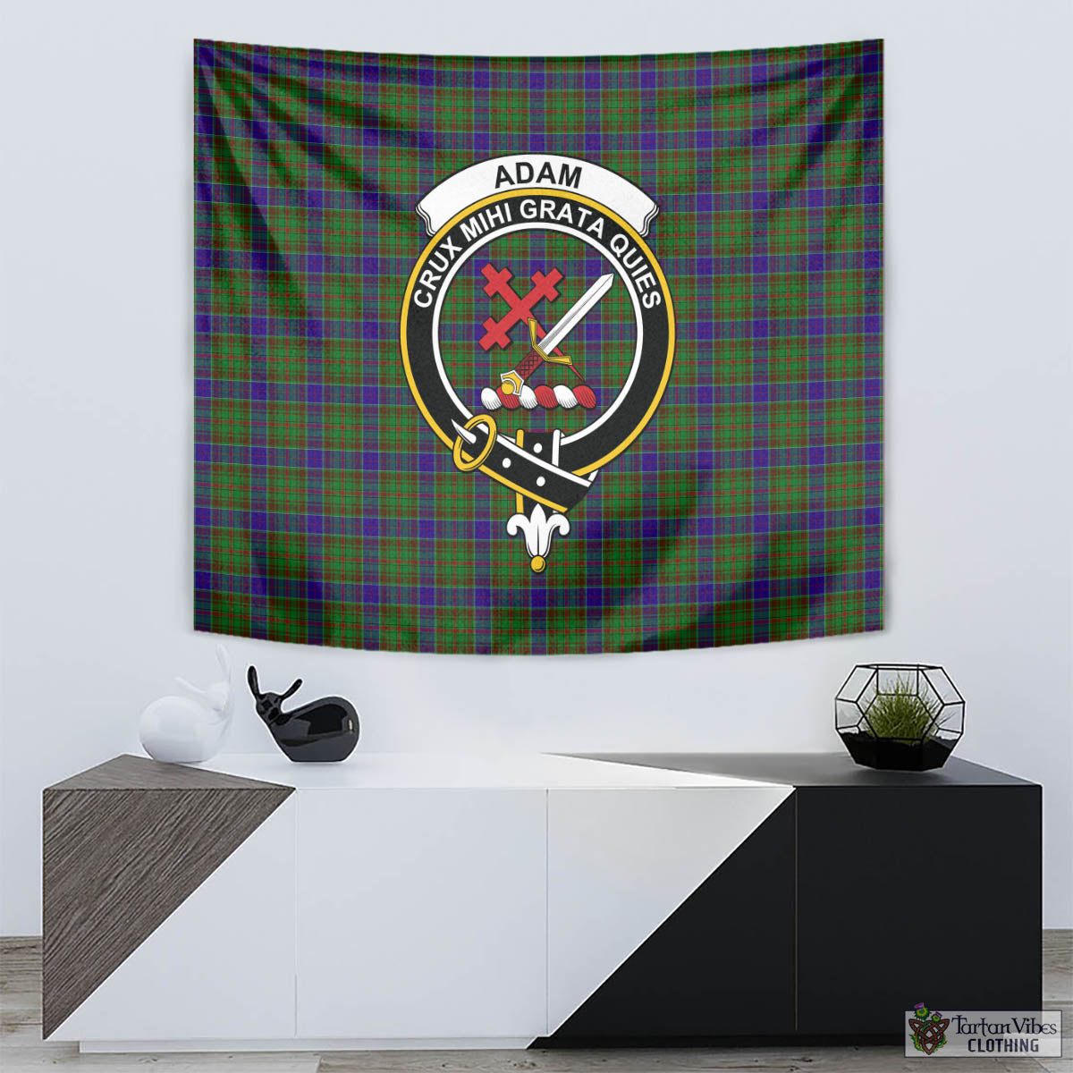 Tartan Vibes Clothing Adam Tartan Tapestry Wall Hanging and Home Decor for Room with Family Crest