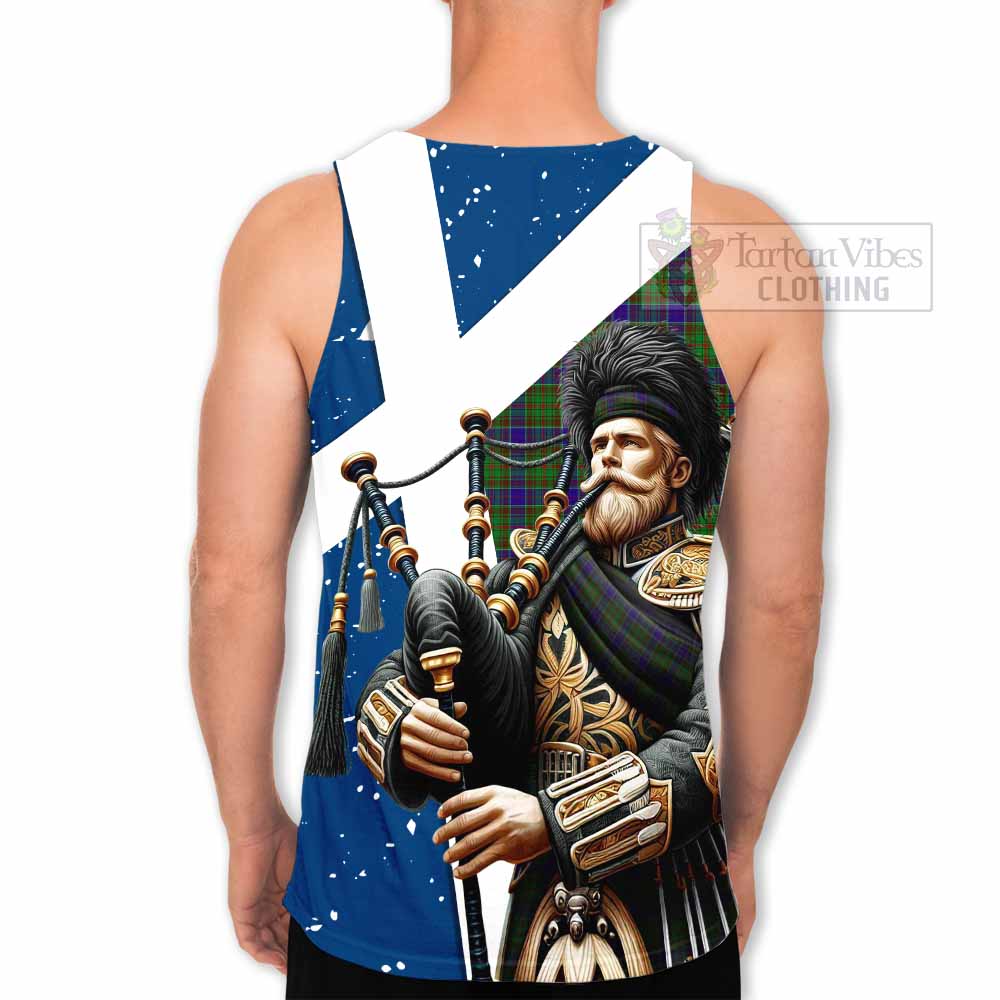 Adam Tartan Men's Tank Top with Family Crest Scottish Bagpiper Vibes