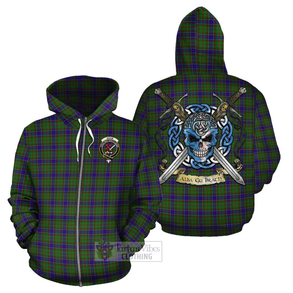 Tartan Vibes Clothing Adam Tartan Cotton Hoodie with Family Crest Celtic Skull Style