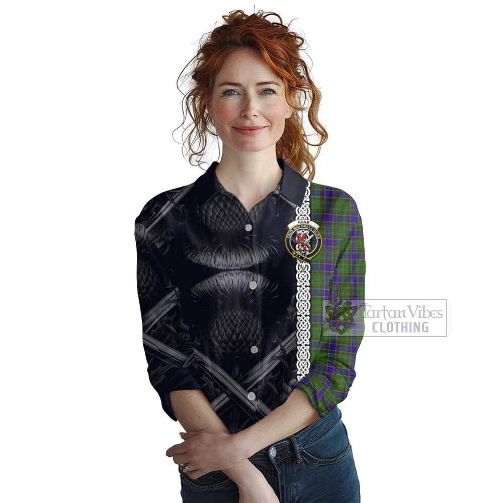 Tartan Vibes Clothing Adam Tartan Women's Casual Shirt with Family Crest Cross Sword Thistle Celtic Vibes