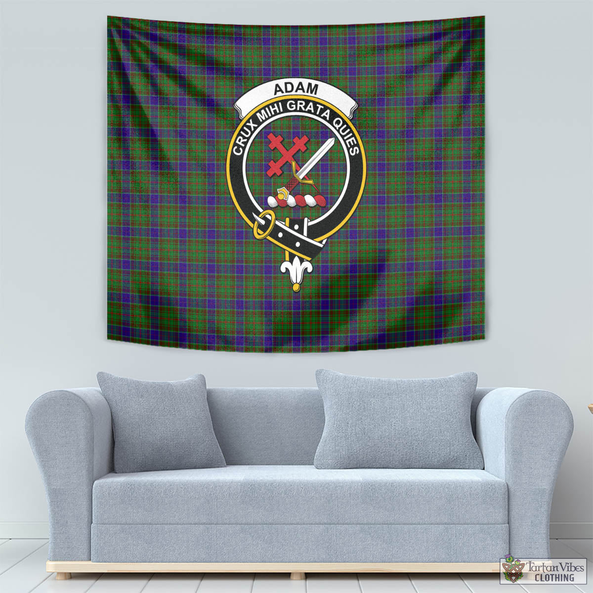 Tartan Vibes Clothing Adam Tartan Tapestry Wall Hanging and Home Decor for Room with Family Crest