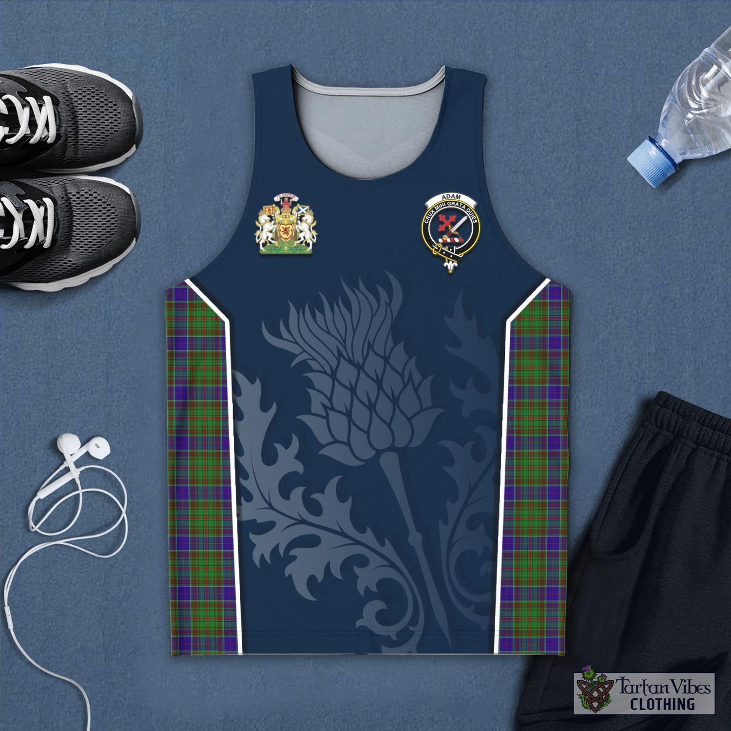 Tartan Vibes Clothing Adam Tartan Men's Tanks Top with Family Crest and Scottish Thistle Vibes Sport Style