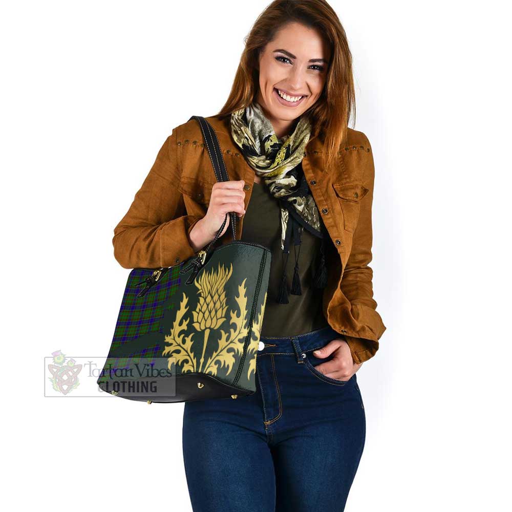 Adam Tartan Leather Tote Bag Gold Thistle Style - Tartan Vibes Clothing