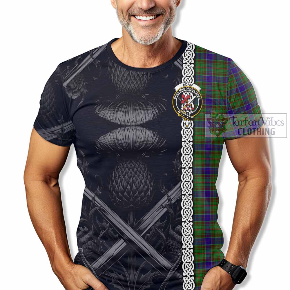 Tartan Vibes Clothing Adam Tartan T-Shirt with Family Crest Cross Sword Thistle Celtic Vibes