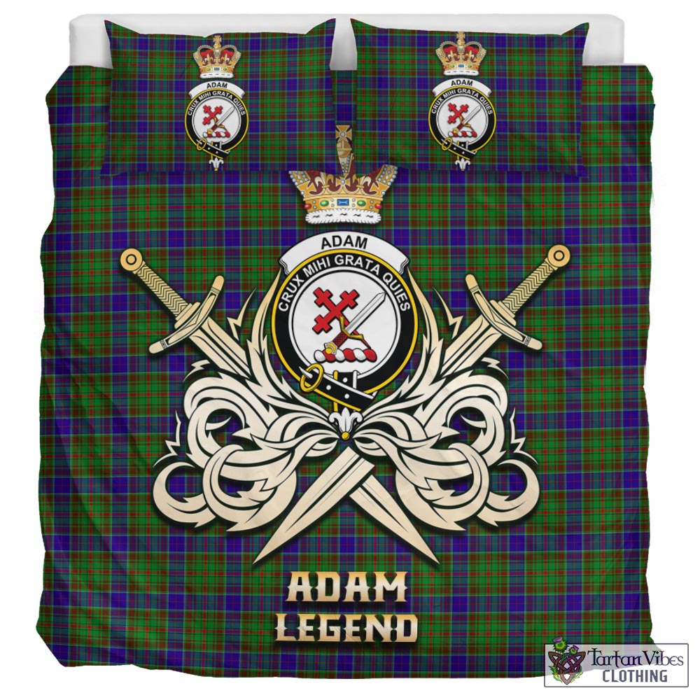 Tartan Vibes Clothing Adam Tartan Bedding Set with Clan Crest and the Golden Sword of Courageous Legacy