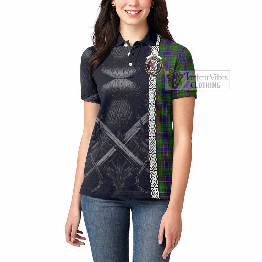 Tartan Vibes Clothing Adam Tartan Women's Polo Shirt with Family Crest Cross Sword Thistle Celtic Vibes