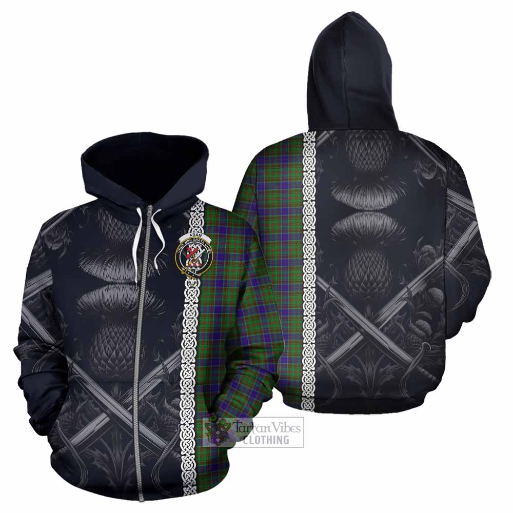 Adam Tartan Hoodie with Family Crest Cross Sword Thistle Celtic Vibes Zip Hoodie - Tartan Vibes Clothing