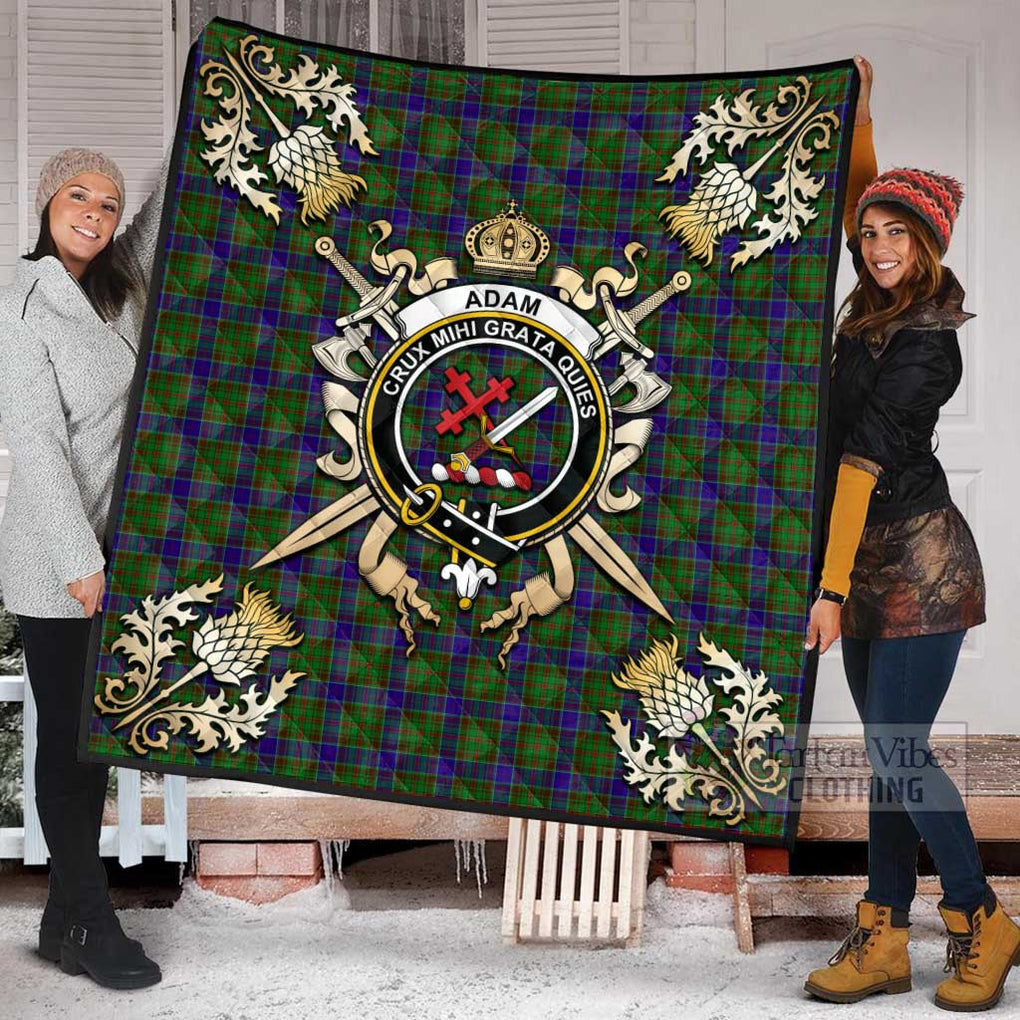 Tartan Vibes Clothing Adam Tartan Quilt with Family Crest and Scottish Golden Courage Shield