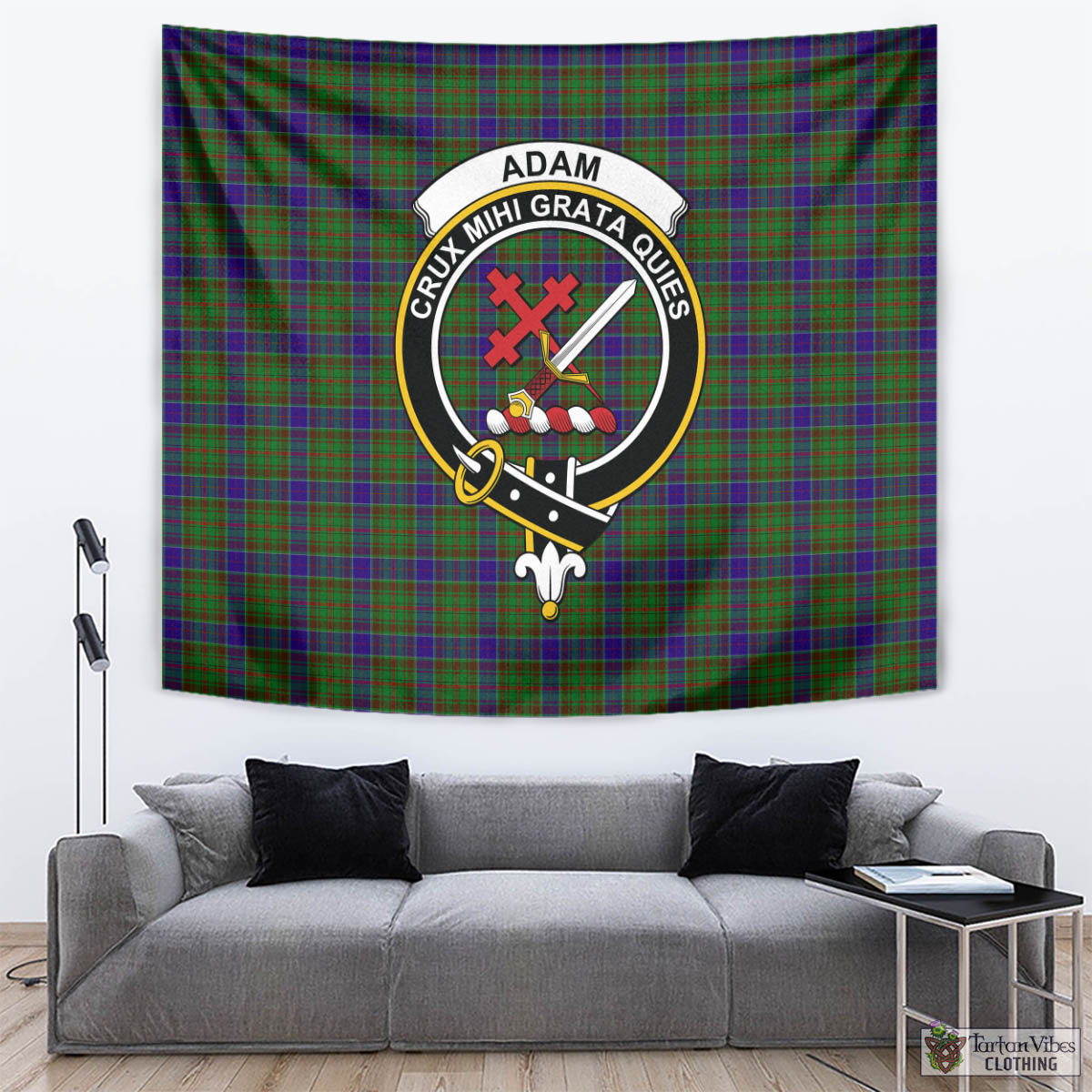 Tartan Vibes Clothing Adam Tartan Tapestry Wall Hanging and Home Decor for Room with Family Crest