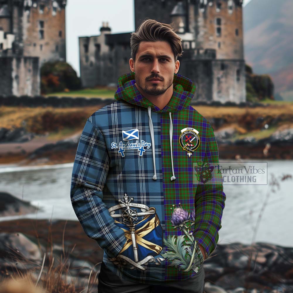 Tartan Vibes Clothing Adam Tartan Cotton Hoodie Happy St. Andrew's Day Half Tartan Style