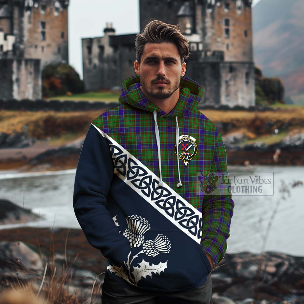 Tartan Vibes Clothing Adam Tartan Cotton Hoodie Featuring Thistle and Scotland Map