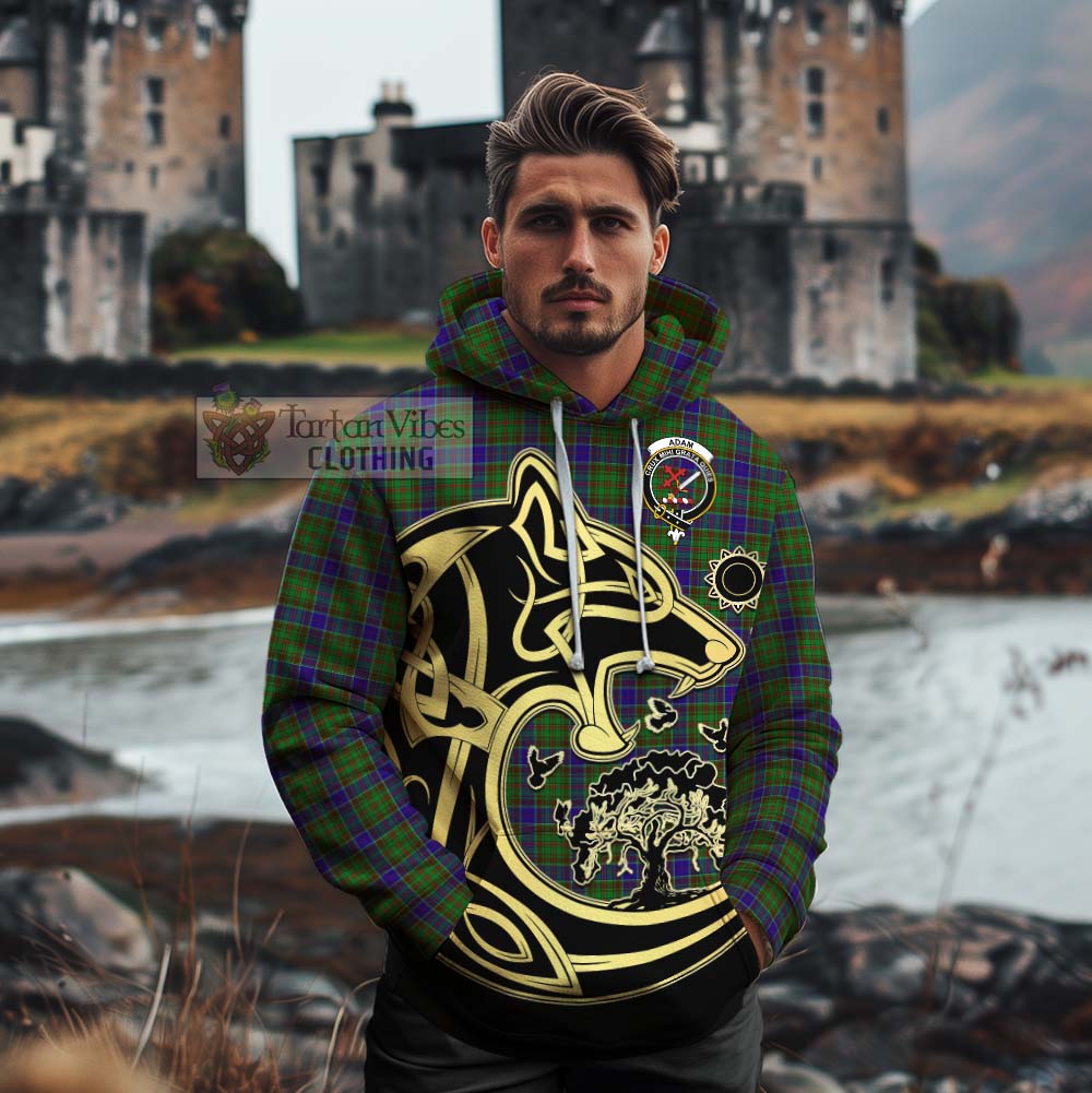 Tartan Vibes Clothing Adam Tartan Cotton Hoodie with Family Crest Celtic Wolf Style