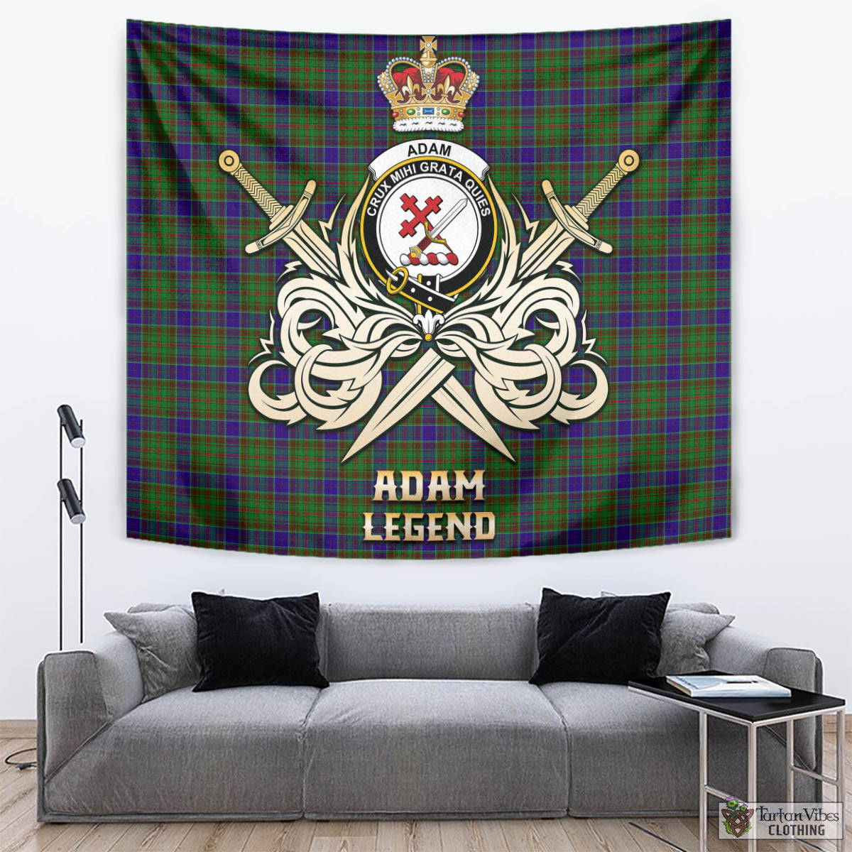 Tartan Vibes Clothing Adam Tartan Tapestry with Clan Crest and the Golden Sword of Courageous Legacy