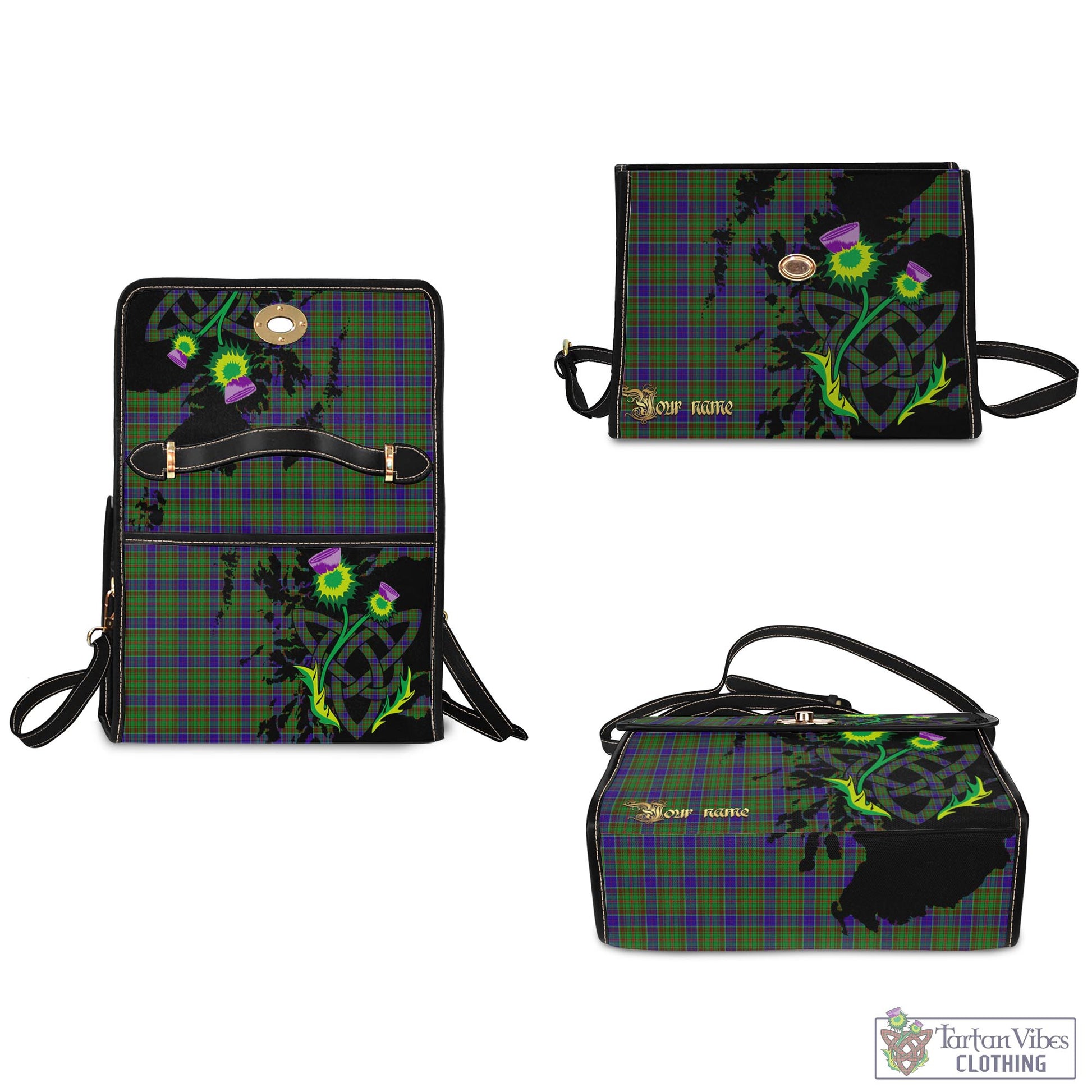 Tartan Vibes Clothing Adam Tartan Waterproof Canvas Bag with Scotland Map and Thistle Celtic Accents