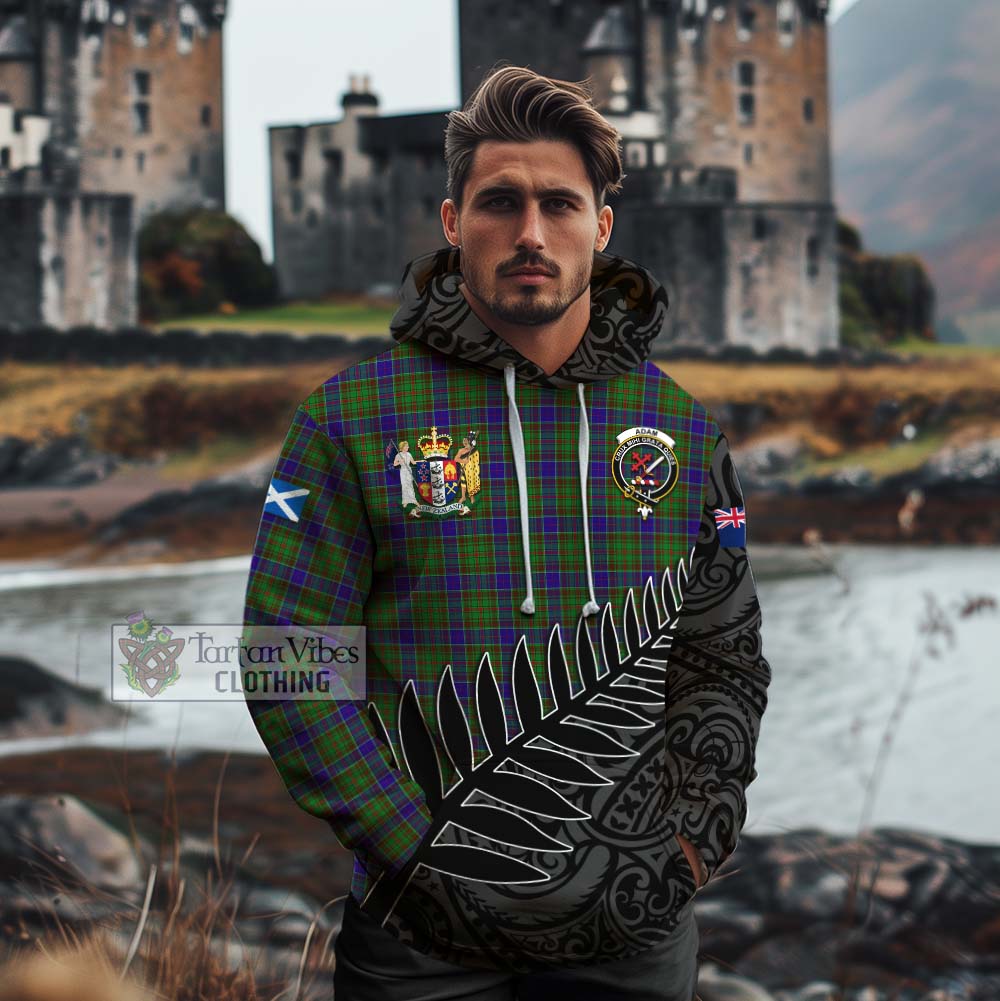 Tartan Vibes Clothing Adam Crest Tartan Cotton Hoodie with New Zealand Silver Fern Half Style